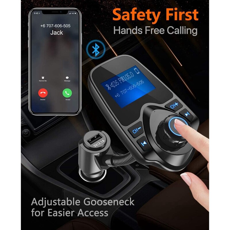 Adaptador inalámbrico Bluetooth para coche, transmisor FM, reproductor de música MP3, Kit de coche, Cargador USB con llamadas de manos libres