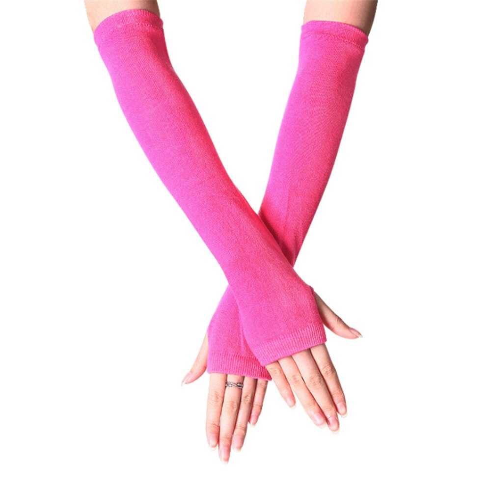 Guanti lunghi senza dita a righe da donna per ragazze guanti classici a gomito in cotone lavorato a maglia scaldamuscoli manica lunga Handschoenen: rose red