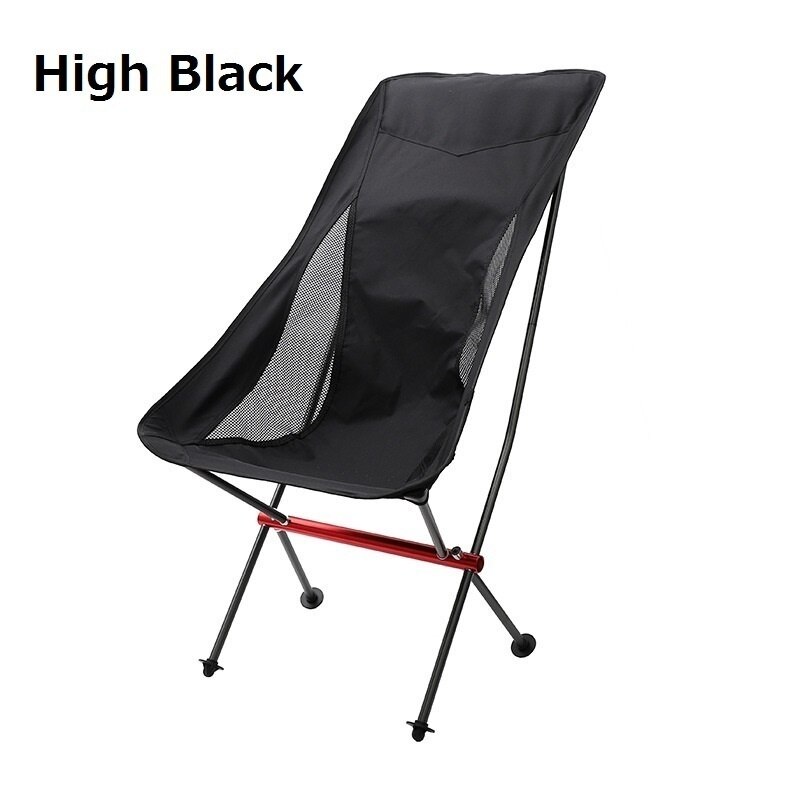 Ultralight Outdoor Folding Camping Chair 150KG Load Aluminiu Alloy Moon Chair For Fishing Picnic BBQ Beach Garden Yard Chair: High Black