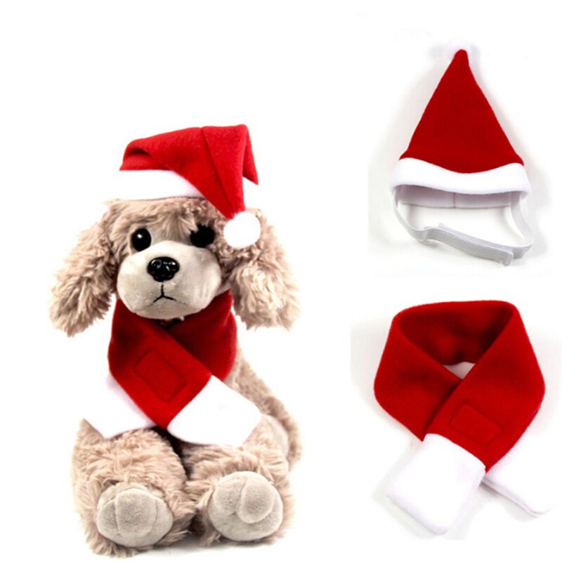 2 Stks/set Kerst Kleding Warm Puppy Kerstman Rode Sjaal Hoed Leuke Honden Kat Mantel Kostuum Home Decor