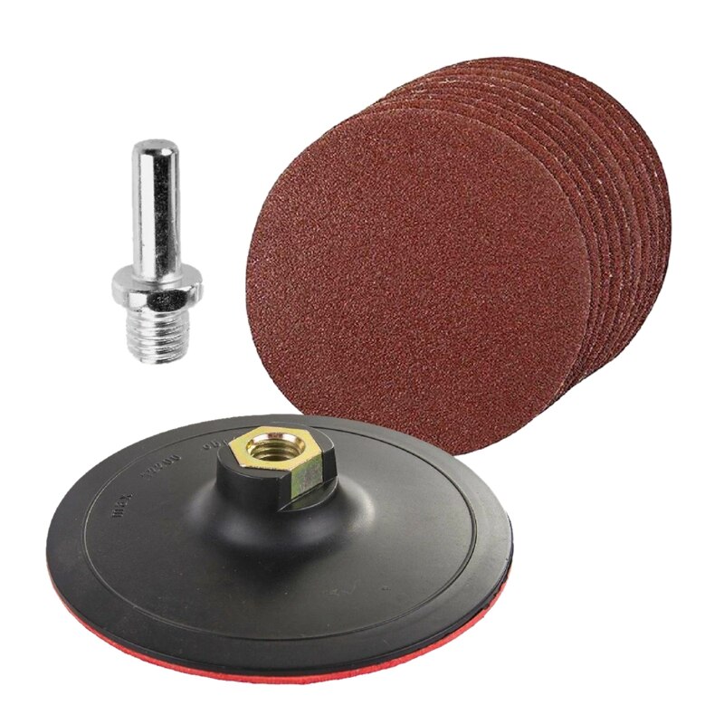 -10-Piece Round Sanding Set with Padded and Drilled Adapter for Mixed Gravel Shackle 125Mm Sand Disc