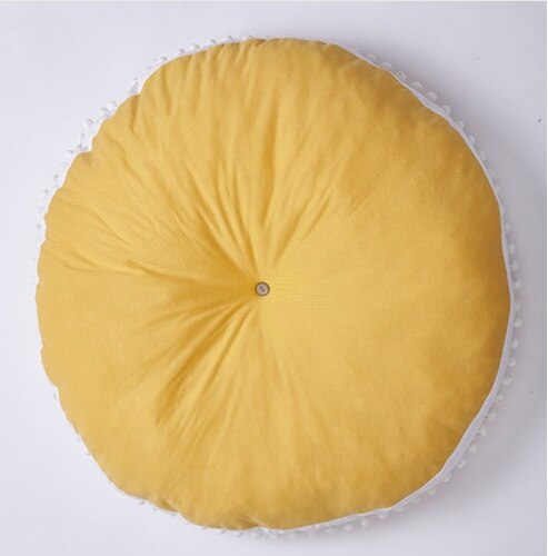 Ins tjock rund baby filt spela spelmattor pom pom krypande matta barn leksak matta barnrum dekor dekorera rekvisita 90cm: Guld-