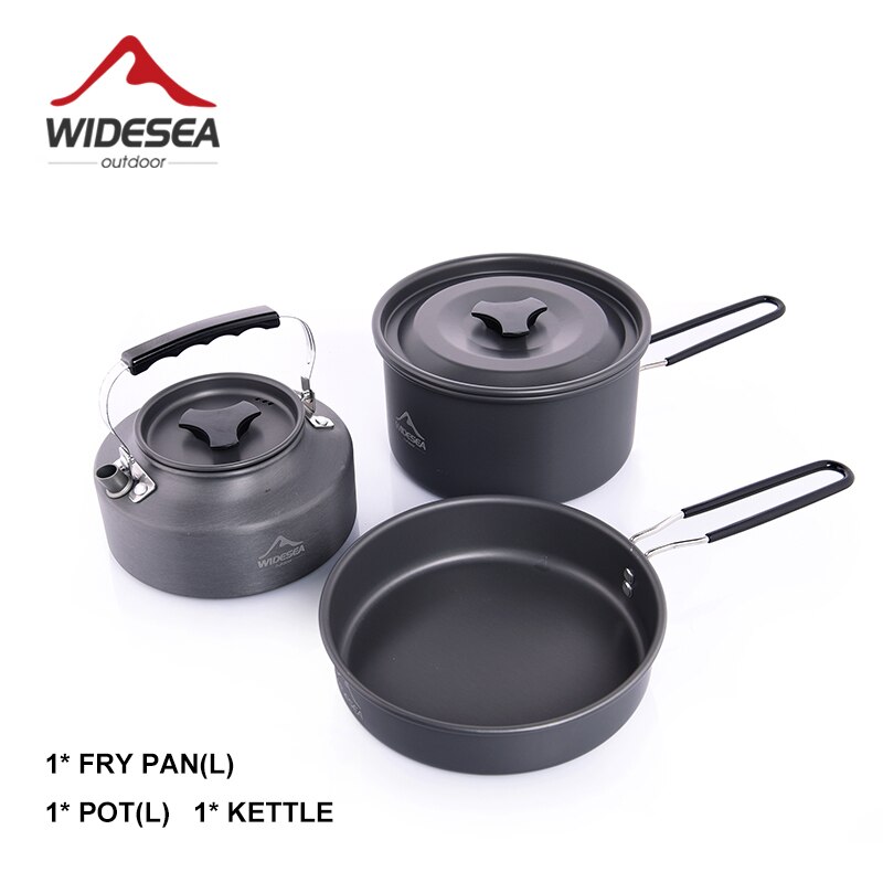 Widesea equipamentos de acampamento 3 pçs conjunto panelas de cozinha panela frigideira turismo chaleira suprimentos caminhada utensílios