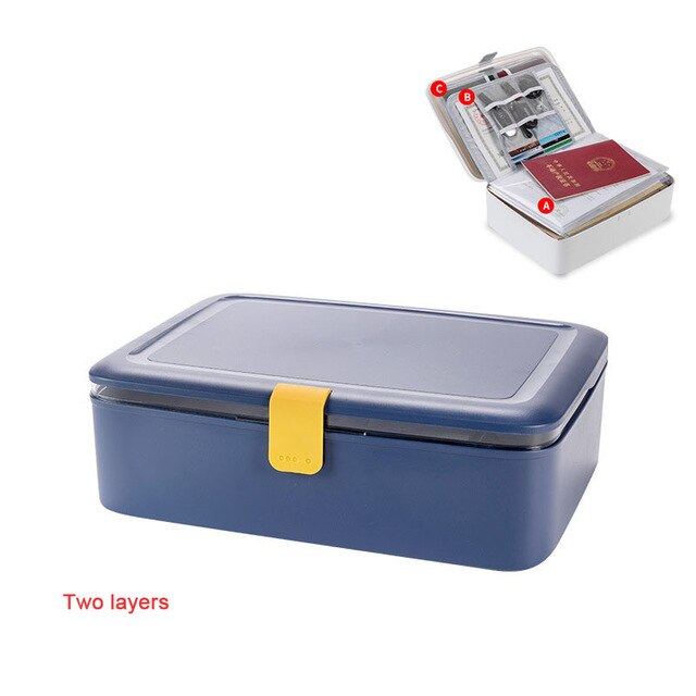 Larger Capacity Documents Storage Boxs Certificate Card Wallet Household Key Passport Bags Office Multilayer File Organize Case: A Dark Blue