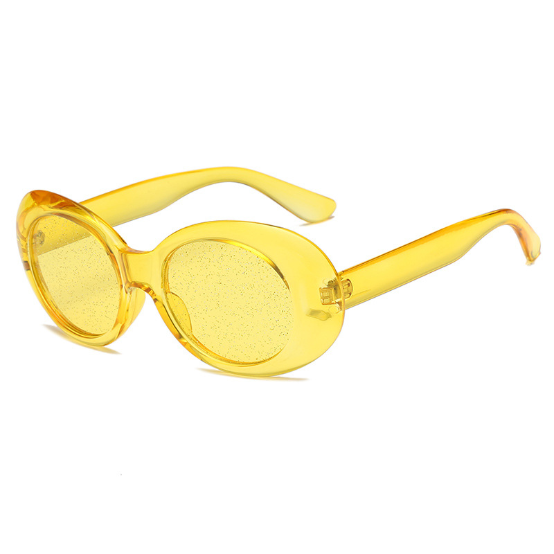 NYWOOH Oval Sunglasses Women Colorful Candy Clear Sun Glasses Men Sequin Red Pink Eyewear Kurt Cobain Glasses Clout Goggles: Yellow