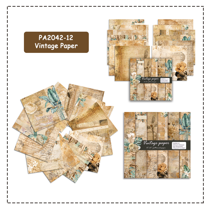 24 ark  of 12 " x12 " vintage tykk kartong scrapbooking bakgrunnspapirpakke