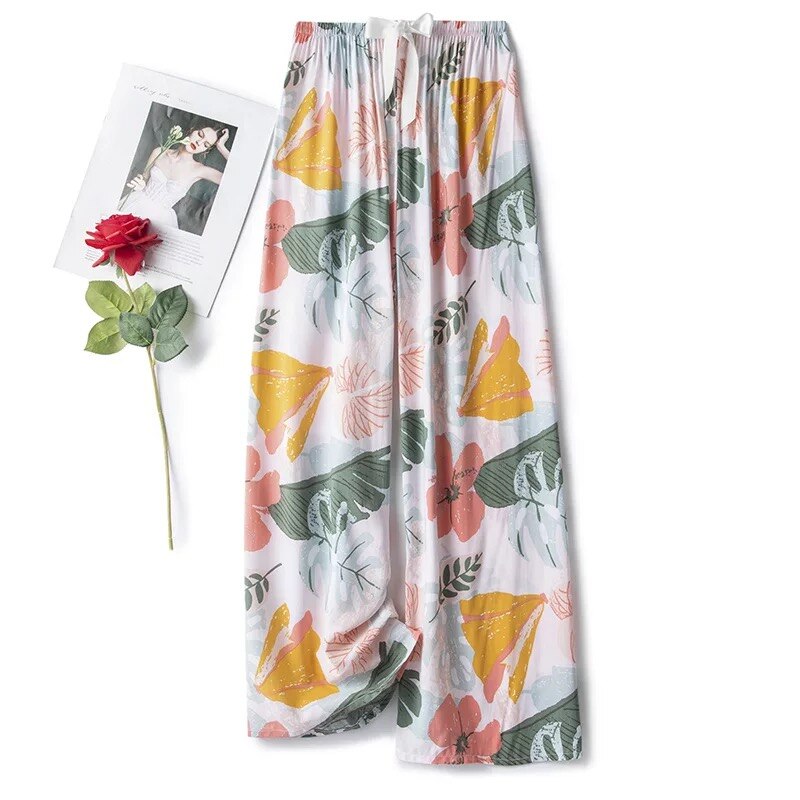 Women Summer Cotton Gauze Pants Japanese Style Simple Elastic Waist Casual Plus Size Home Pants Print Pattern Pyjama ouc194: 18