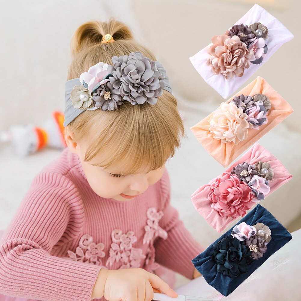 European and American super soft nylon headdress silk stitching flower baby hair accessories cute princess headband