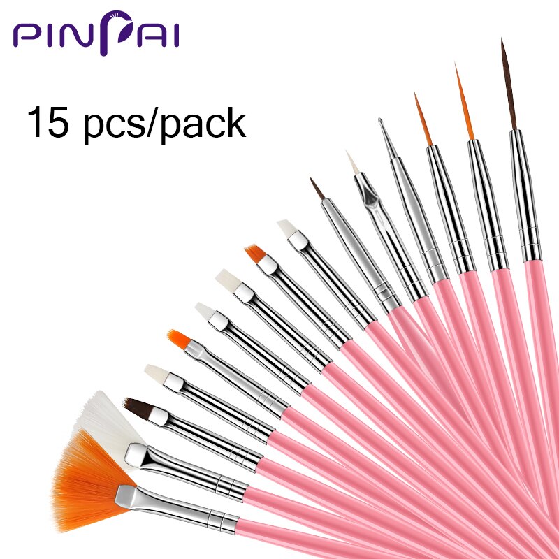 PinPai 15 stks Nail Borstels Builder Gel Polish Schilderen Liner Nail Art Draw Print Kwasten Set Manicure DIY Puntjes Punt tool Kits