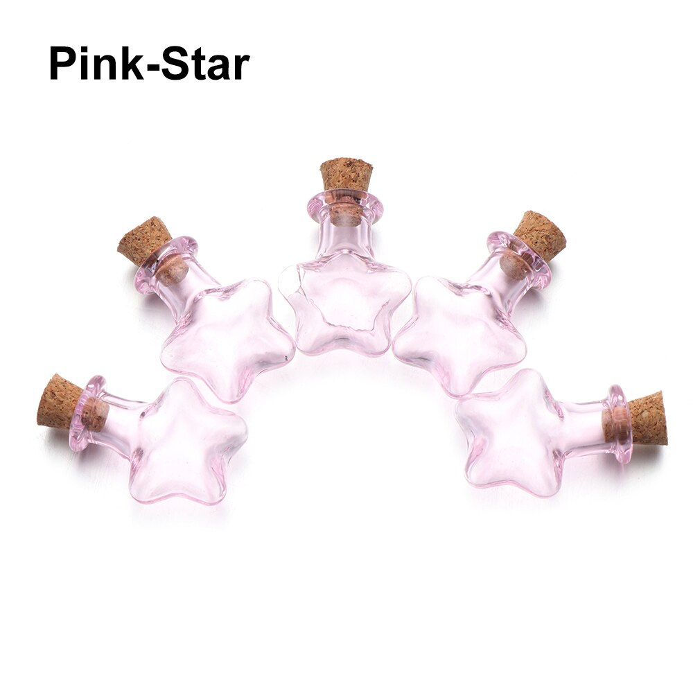 5pcs/pack Mini Glass Cork Bottles Empty Sample Jars Wishing Bottle Wedding Home Decoration Pendants Cork Stopper Storage Vial: Pink-Star