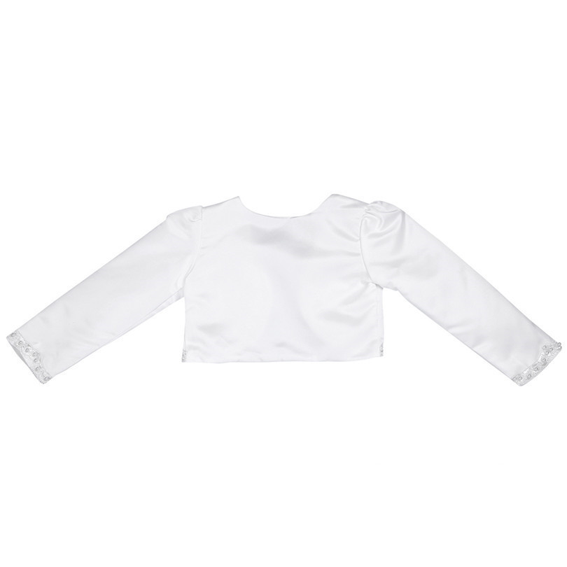 Bedårende jenter sateng elfenben låve jenter lange ermer perler bolero jakke skuldertrekk kort cardigan kjole festlig bryllup pakke inn jakke