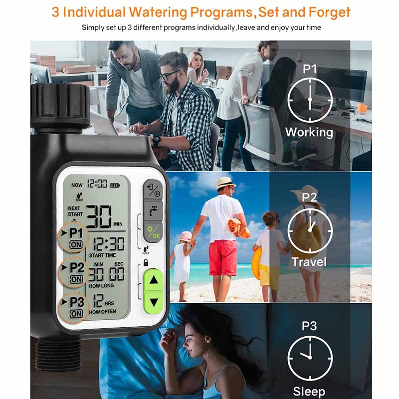 Rainwater Sensor Function Child Lock Mode Digital Water Timer IP65 Waterproof For Garden Lawn Watering System Irrigation Timer