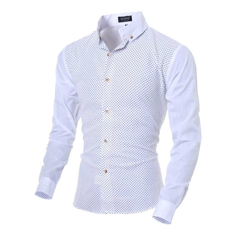 Discount Western classic polka dots men's shirts M-2XL patchwork sleeve young boys casual shirt Slim fit: HZHS050a / L