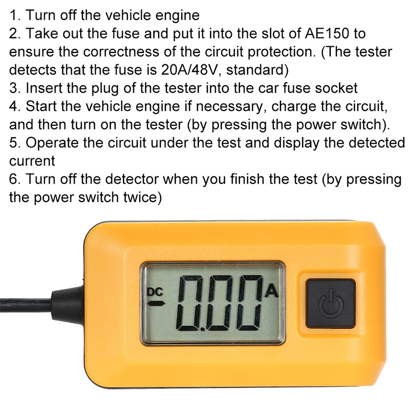 12V AE150 Auto Auto Aktuelle Tester Multimeter Lampe Auto Reparatur werkzeug Durch Sicherung Diagnose Werkzeug 12V 23A Messung palette 0,01 A ~ 19,99 A