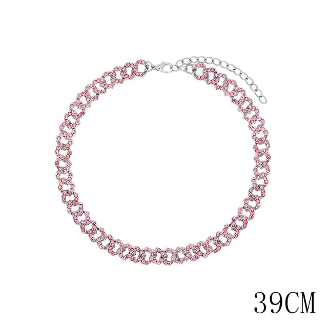 Collar Cadena Miami Cuban Link - Gargantilla 12mm - Strass Cristal Iced Out - Joyería Hip Hop Mujer: 055104RRSL