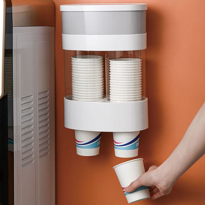 Wall Mounted Cup Holder Disposable Paper Cup Dispenser for Water Dispenser Office Kitchen Automatic Cup Storage Rack Dustproof