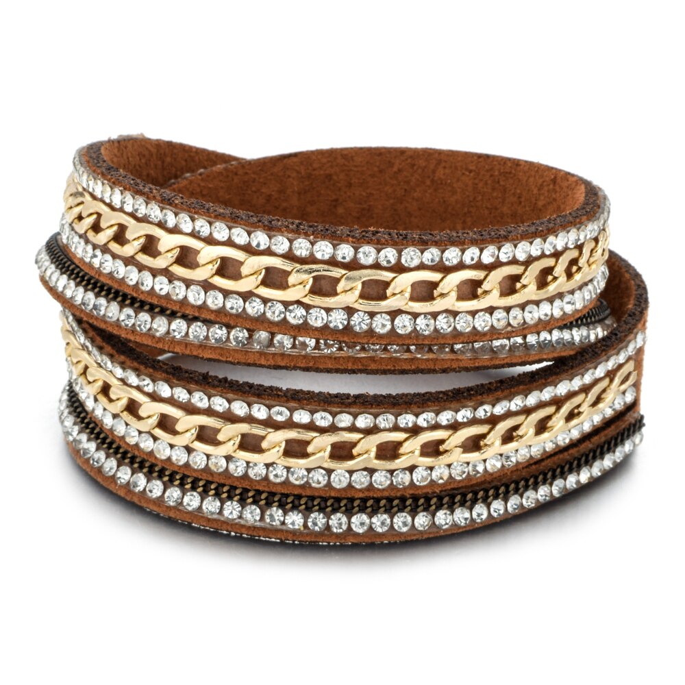 Multilayer Leather Rhinestones Wide Bracelets&Bangles Women Girls Men Chain Charms Wrap Bracelet Wristband Party Jewelry: B2354 B