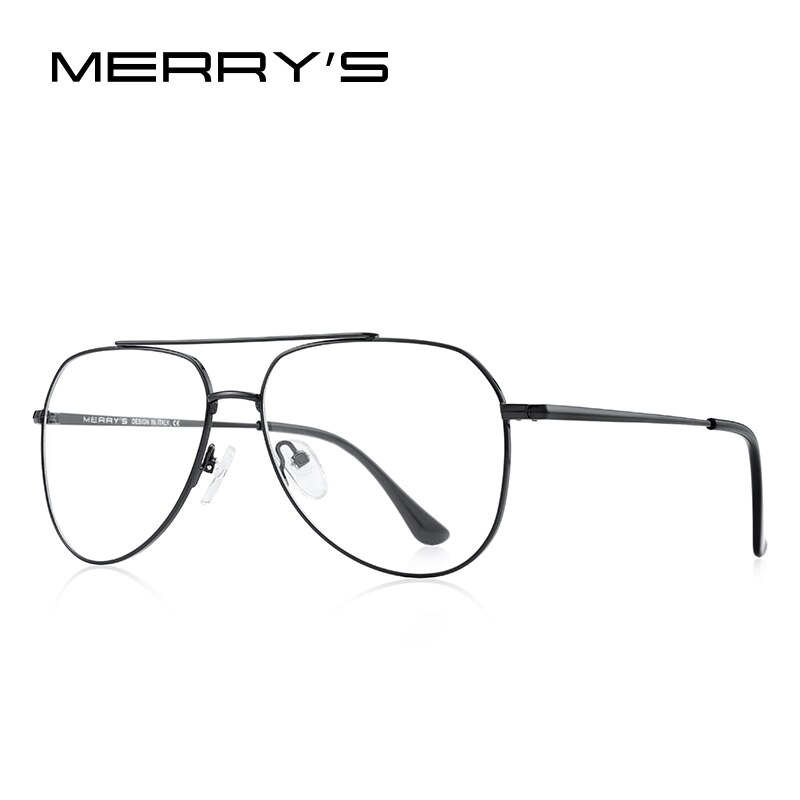 MERRYS Classic Pilot Glasses Frame For Men Women Myopia Prescription Glasses Frames Optical Eyewear S2689: C01 Black