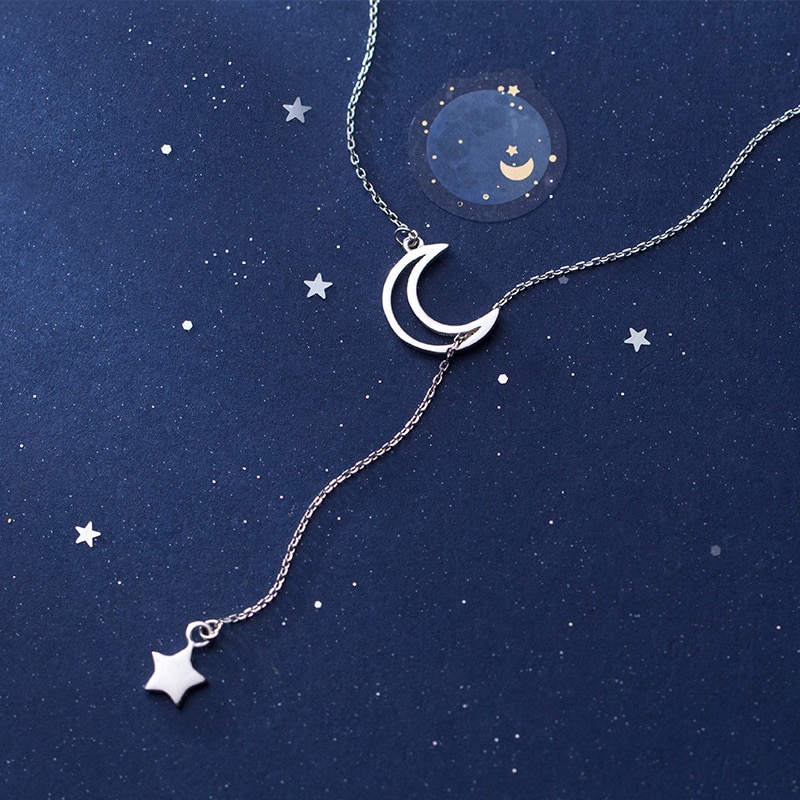 Mloveacc Korea 925 Sterling Silver Moon Star Kettingen Zilveren Ketting Choker Kettingen Sieraden Kraag Colar