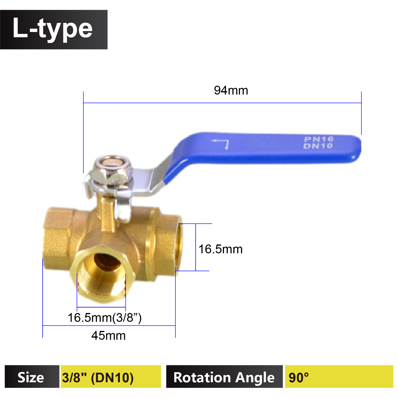 1/4 3/8 1/2 3/4 1 tomme messing 3- vejs ventil t-type l-type indvendig gevind kugleventil afspærring til vand, gas, hvac og vvs: Gul