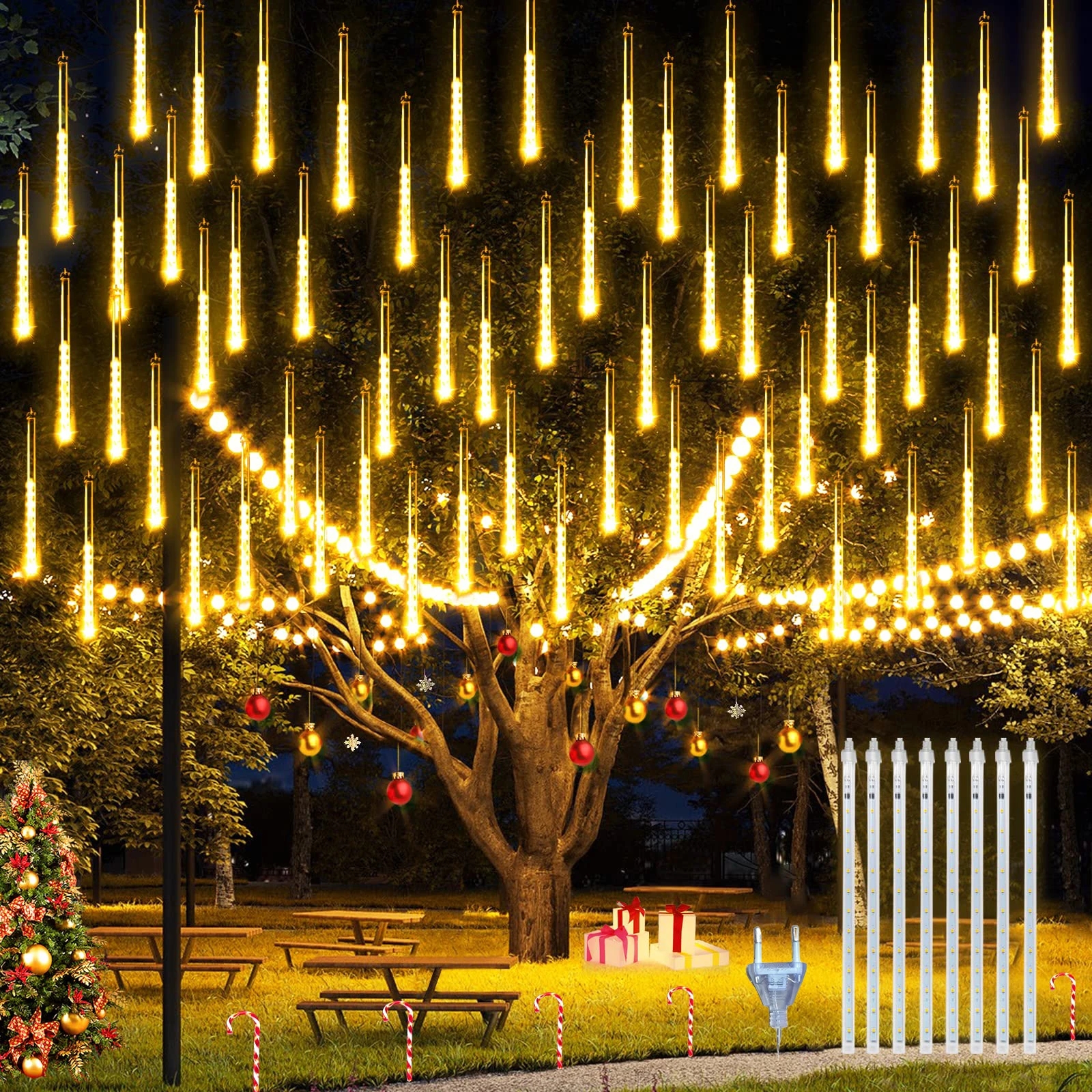 Kerst Festoen Lights Meteorenregen Led Fairy Guirlande Licht String 30Cm 50Cm 8 Tube Waterdichte Tuin Decoratie