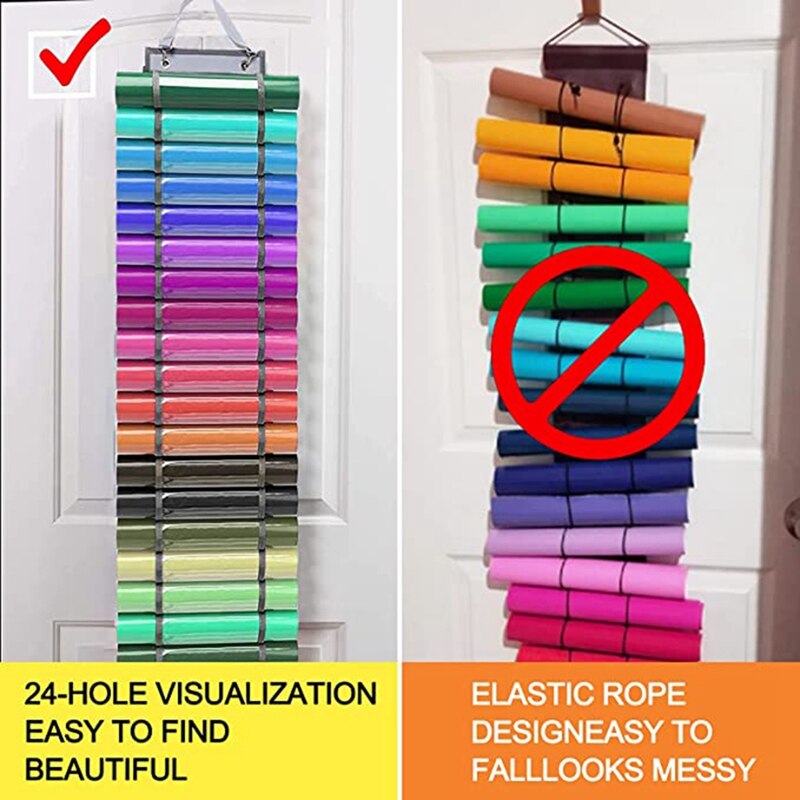 Vinyl Storage Rack, 24 Holes Vinyl Roll Holder Vinyl Organizers For Vinyl Sheets/Heat Transfer Paper Drawings