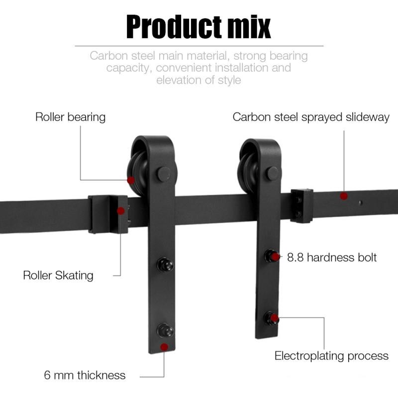 1Pc 200Cm Schuur Deur Opknoping Rail Voor Europa Rustieke Zwart Sliding Hardware Kabinet Hout Schuifdeur Track Kit Naar Europa Hwc