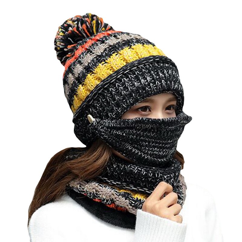 Conjunto de gorro de invierno, bufanda gruesa y cálida para mujer, accesorios de invierno, gorro interior de lana tejido, conjunto de bufanda, 3 uds, sombreros de invierno para montar al aire libre: Style 1