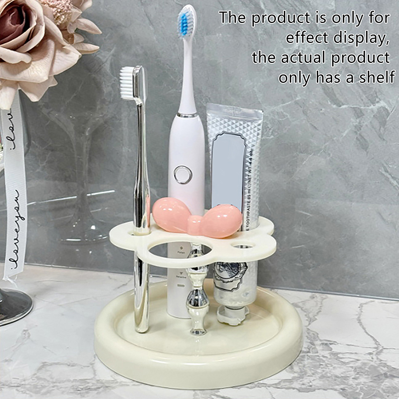 Soporte de cepillo de dientes eléctrico acrílico con forma de flor, estante de almacenamiento de pasta de dientes, estante de almacenamiento de cepillos de maquillaje, organizador de escritorio para baño: Negro