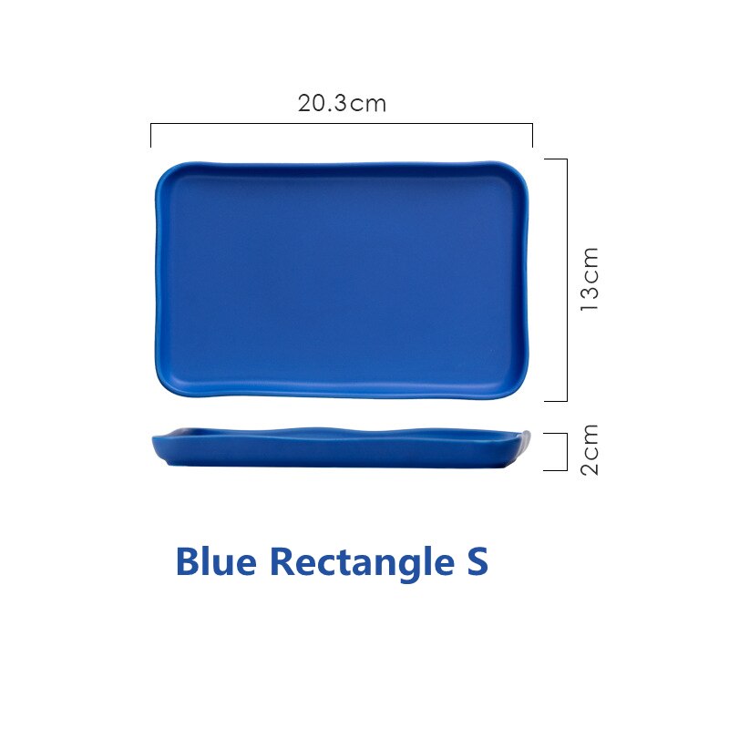 Porcelain Kitchen Serving Tray Ceramic Rectangular Oval Dinner Plate for Party Oven Microwave Dishwasher Safe Dinnerware: Blue Rectangle S
