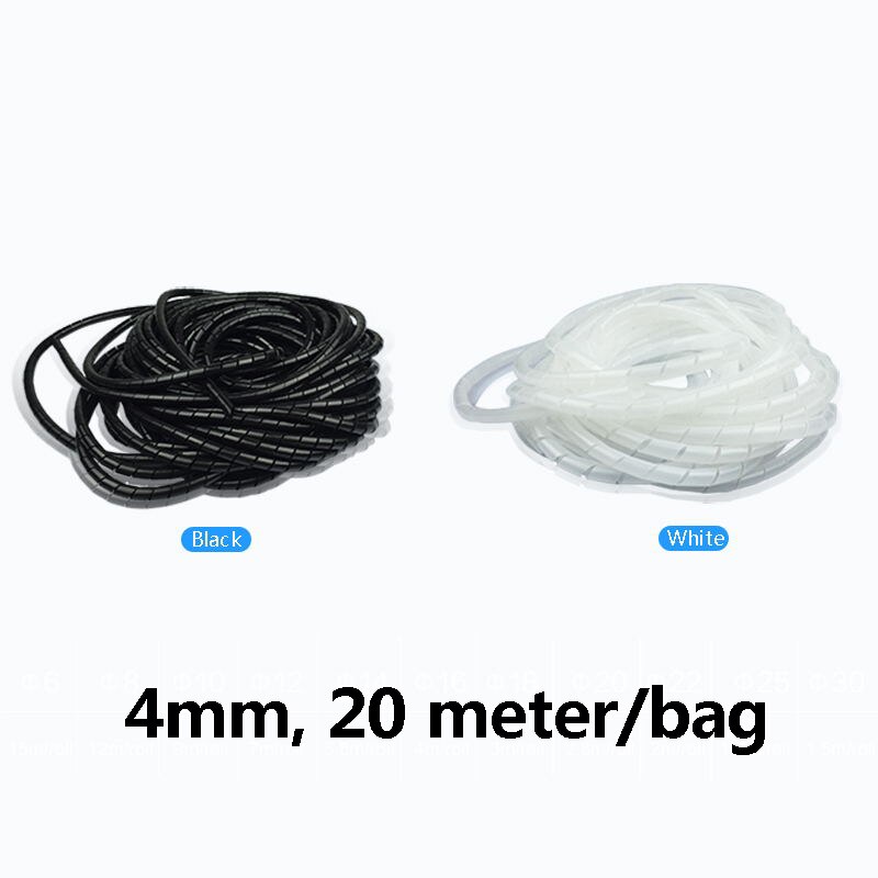 1 worek 3mm 4mm PE spirala owijania rękaw kablowy termokurczliwy czarny biały kolor drut spiralny organizator zawinąć rury: 4mm / biały