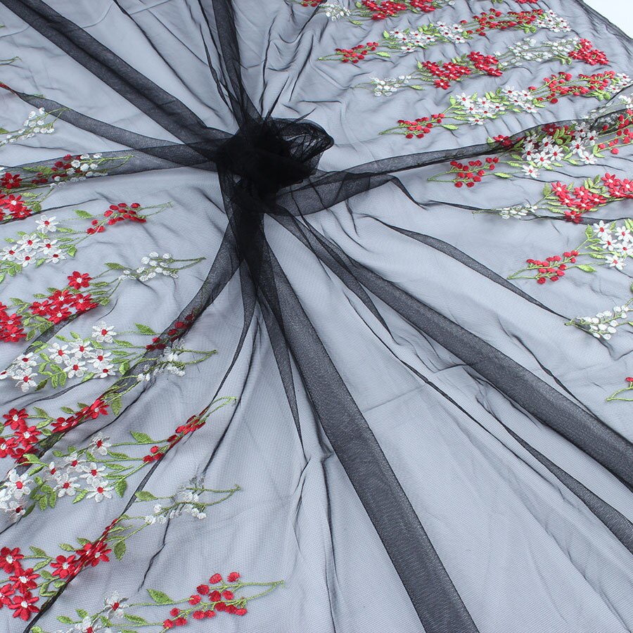 Flower Embroidered Net Yarn Fabric African Wedding Tulle Floral Lace Fabric Diy Craft Patchwork By Yard: No.8 - black net