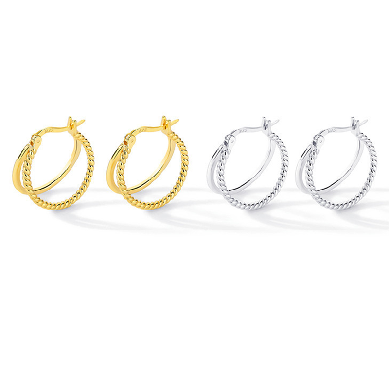 Pangjery allergievorbeugende 925- stempel-doppellagen-ohrringe für damen, glatt gedreht, partyschmuck