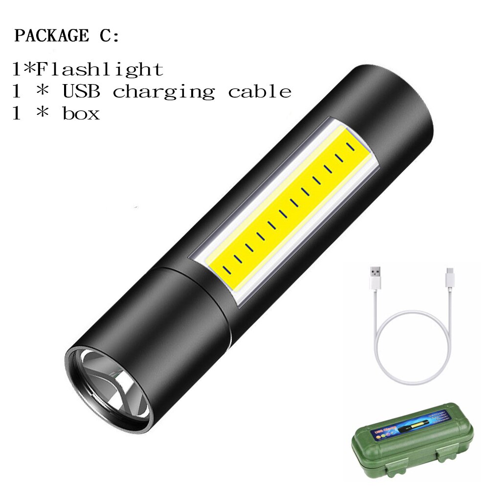 ZHIYU USB Rechargable Mini LED Flashlight 3 Lighting Modes Waterproof Torch Telescopic Zoom Stylish Portable Suit Night Lighting: package C / Fixed Focus