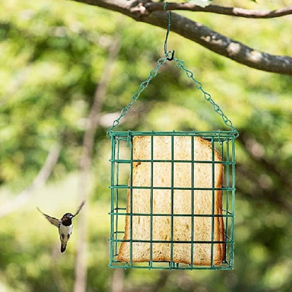 Alimentador de Pájaro verde, alimentador de pan cuadrado colgante de hierro, alimentador de tuerca para pájaros, alimentador de comida para pájaros al aire libre, rápida, comedero de pájaros colgante
