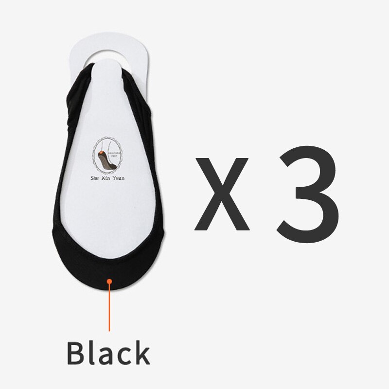 3 Pairs Invisible Boat Socks Women Summer Silicone Non-Slip Socks for High Heels Shoes Ice Silk Thin Half-Palm Suspender Sock: Black