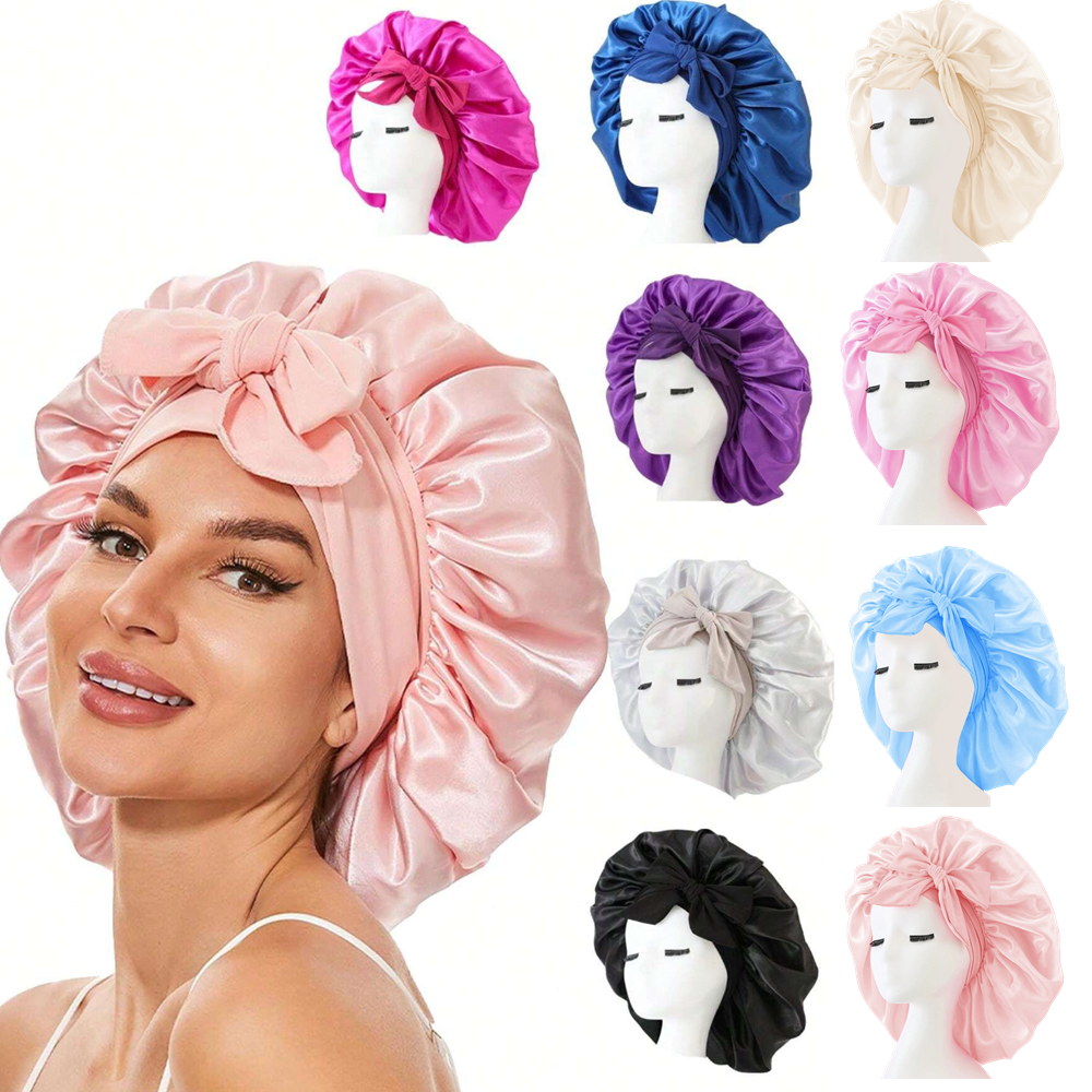 Gorro de satén Gorro de seda Bonne ajustable para dormir Gorro para el pelo con banda para atar Gorros para mujeres y hombres