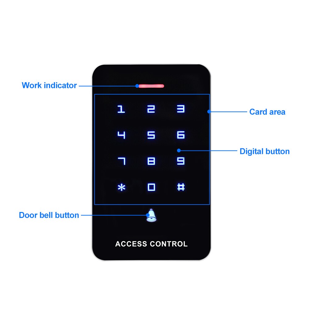 Touch RFID Access Control Keypad Standalone Controller Door Opener 125KHz Access Keyboard with 10pcs Keyfobs RFID Card for Entry