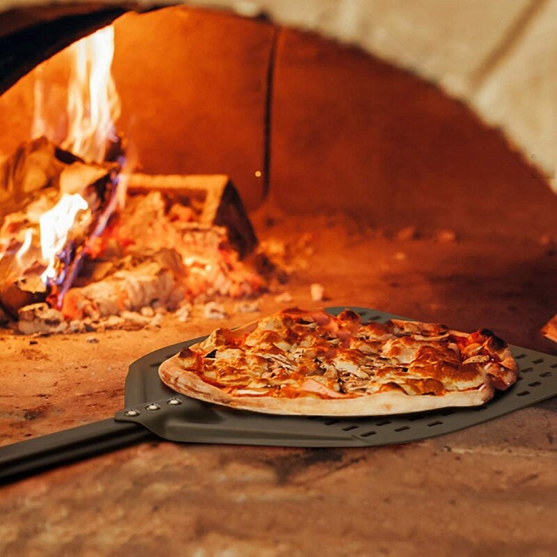 LUDA 14 Inch Rectangular Pizza Shovel,Perforated Pizza Paddle Aluminum Pizza Peel,Pizza Tool for Baking