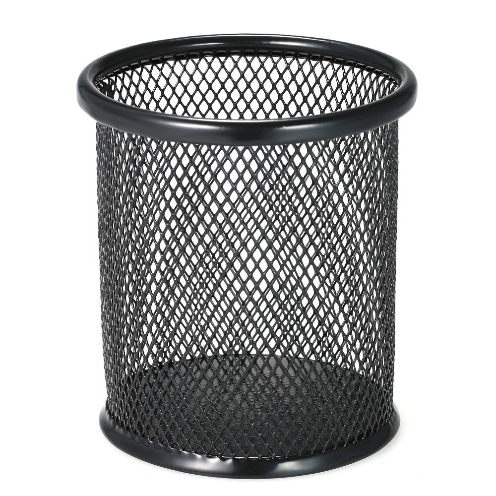 Round Metal Mesh Storage Pen Pencil Pot Holder Container Office Desk Pen Storage Organizer Medium Sized Black Pencil Holder