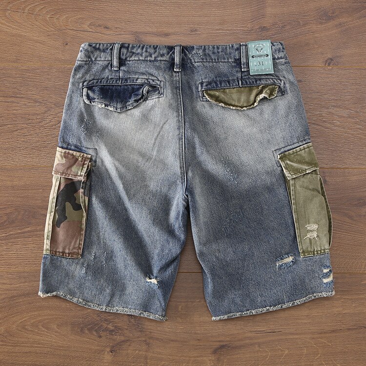 Aboorun mænds cargo denim shorts store lommer patchwork denim shorts sommer brand shorts til mænd