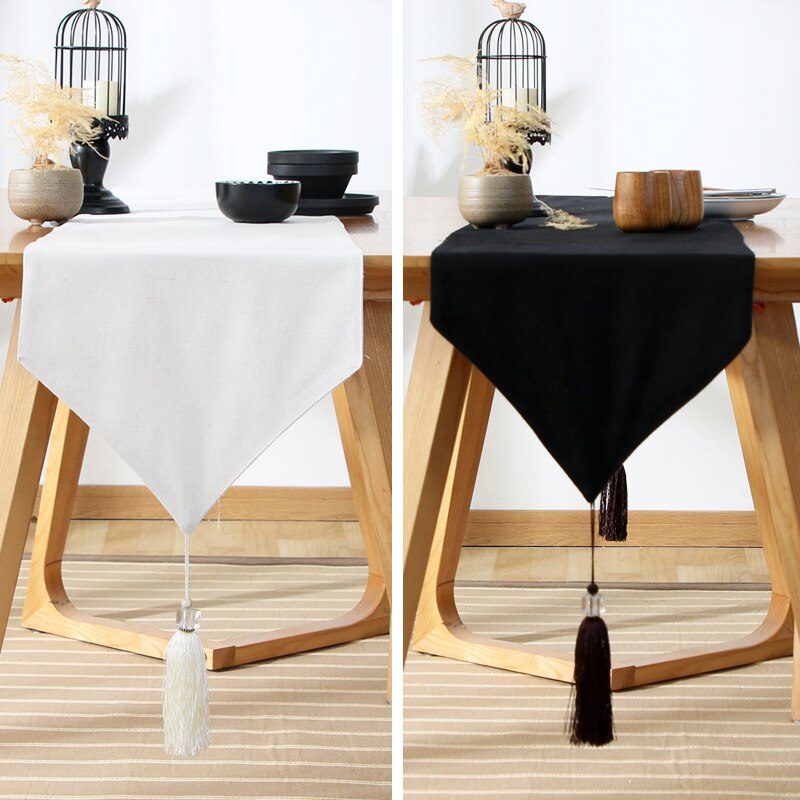 Japansk stil kvast te sæde løber dug bordløber simpelt te sæt dekoration hvid sort spisebord løbere solid: 33 x 120cm / Hvid