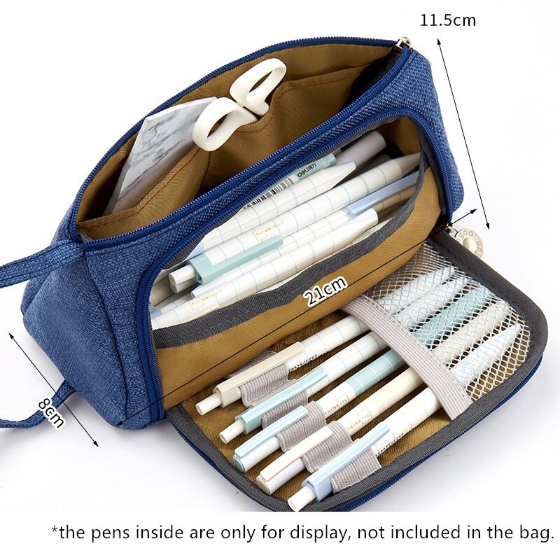 Angoo [Pure] Kleur Etui, Multi Slot Pen Zak, grote Opslag Pouch Organizer Voor Briefpapier Cosmetische Reizen Portemonnee A6443: Deep Blue