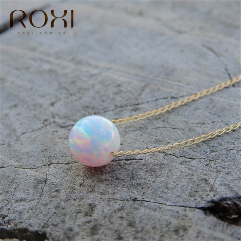 ROXI White Fire Opal Choker Necklace Gold Link Chain Necklace Small Round Pendant Necklace for Women Minimalist Jewelry