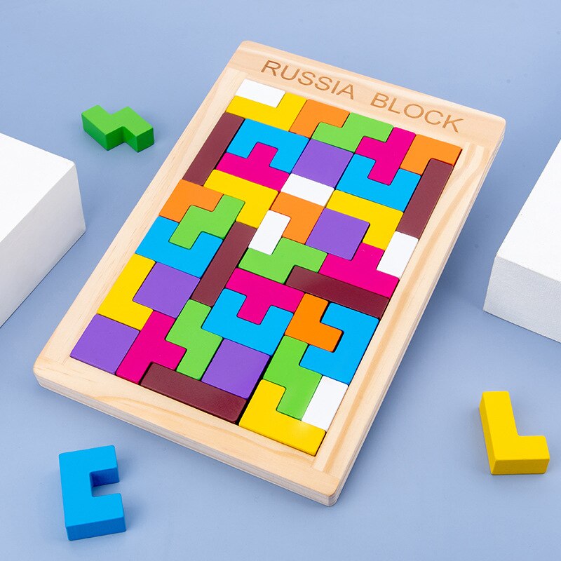 Per bambini In Legno Giocattoli Educativi Gioco di Puzzle Tetris Cubi Puzzle Del Bambino Giocattoli Per Bambini Delle Ragazze Dei Ragazzi Bambini Tetris Puzzle di Magia Tangram