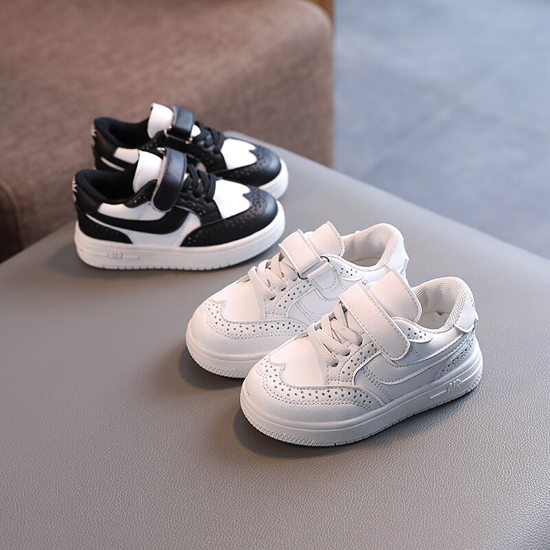 Casual Shoes for Children White Black Spring Pu Leather Hollow Out Carved Boys Girls Sneakers 21-30 Infant Kids Shoe