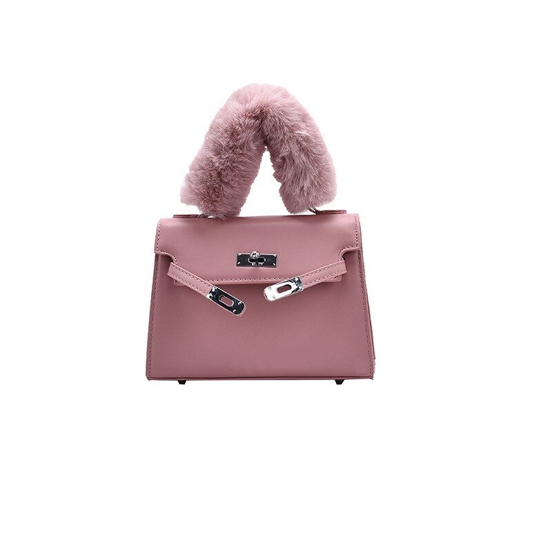 Faux Bont Handvat Kleine Pu Lederen Crossbody Tassen Voor Vrouwen Winter Trending Schouder Handtassen Vrouwen Eenvoudige Handtas