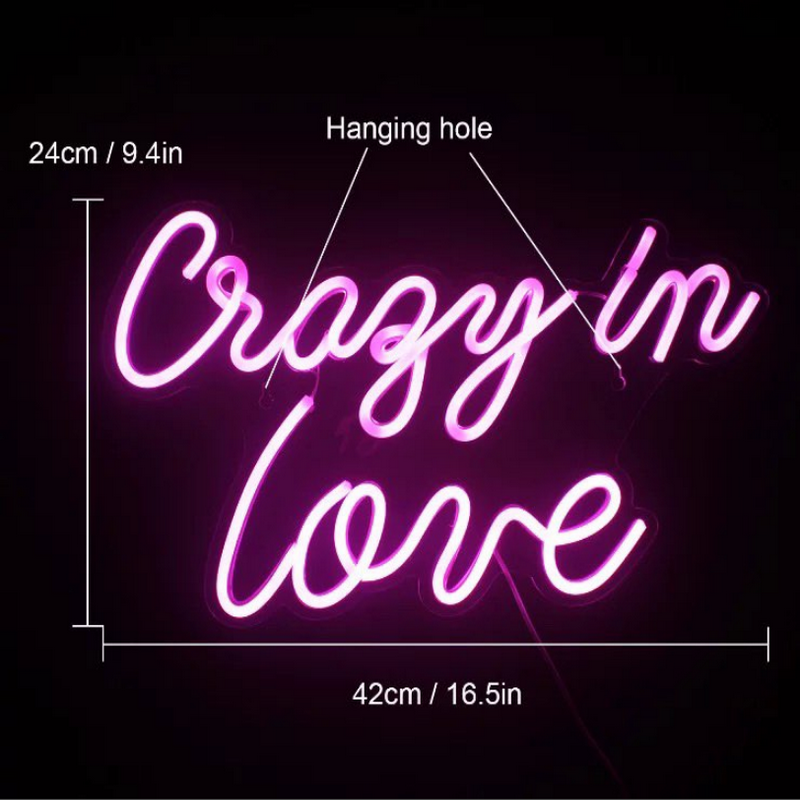 Ineonlife-señal de neón LED Crazy in Love para decoración de dormitorio, arte de pared, luz de neón acrílica, de boda, del Día de San Valentín: crazy in love