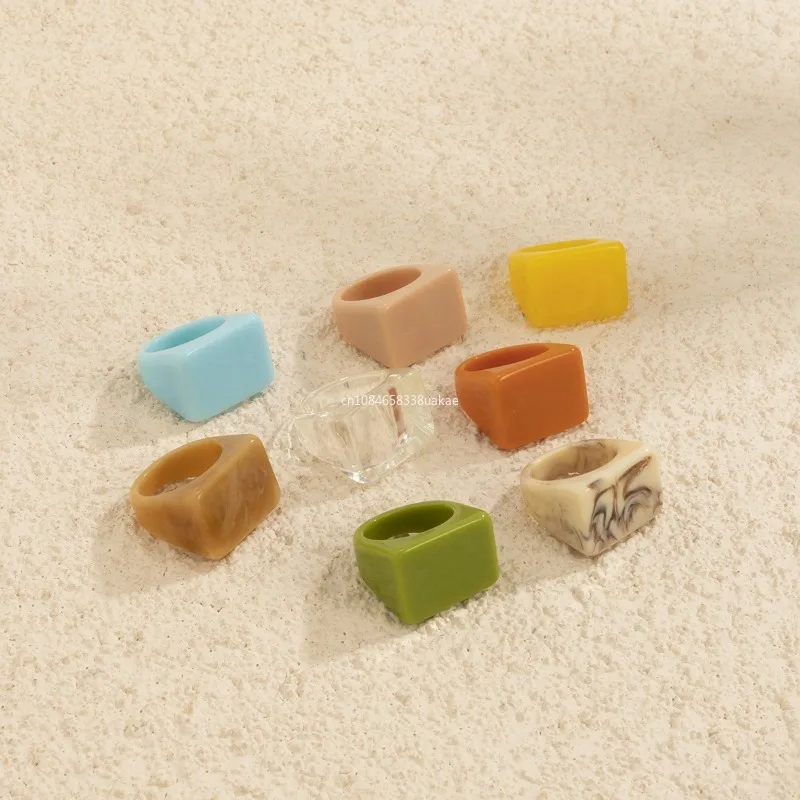 Anillo de plástico geométrico cuadrado grande y atrevido para mujer, anillos de dedo Knukle para mujer, anillo grueso de acrílico de colores sólidos simples, de joyería para niñas