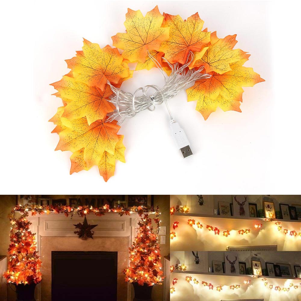 1.5m ahornblade led snor 10 led /3m 20 led aa batteri usb drevne efterårsplanter hegn festlys trappegelænder dekoration